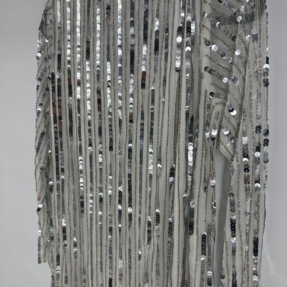 BOOHOO stripe sequin Rugby shiftt dress white and silver UK 14 // US 10  NWT - Picture 3 of 6